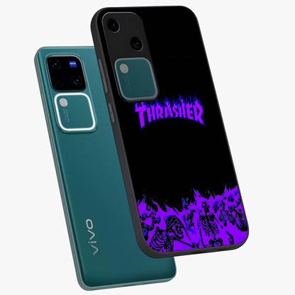 Neon Flame Riot Glass Case displayed in angled mockup highlighting glowing flame design with vibrant neon aesthetic.