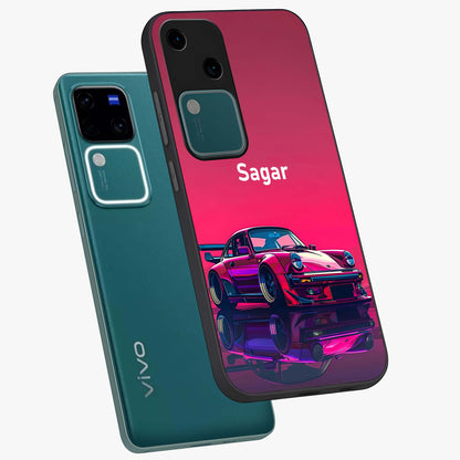 Neon Pink Porsche Glass Case displayed in angled mockup highlighting sleek neon pink car design with racing aesthetic.