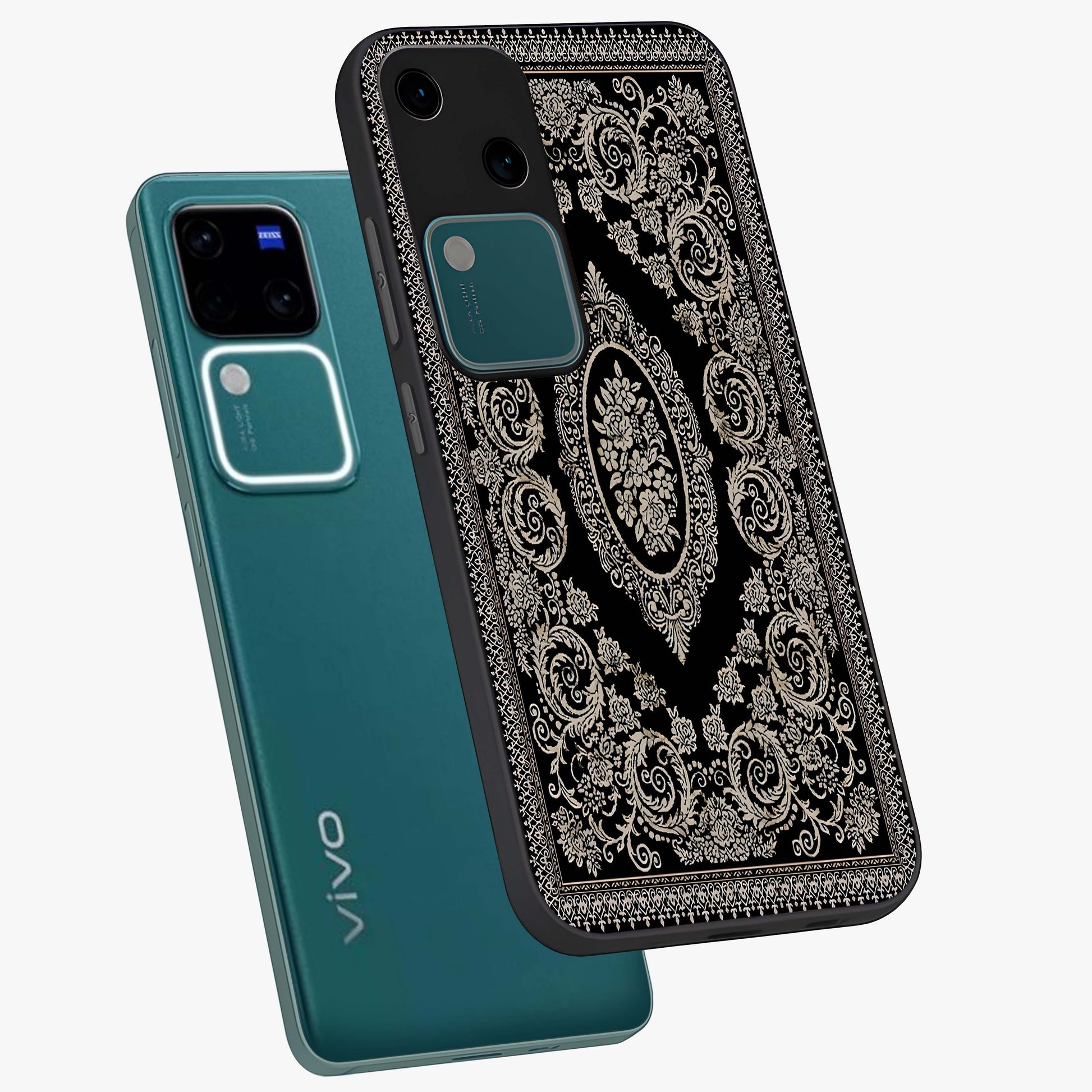 Noir Bloom Elegance Glass Case displayed in angled mockup highlighting refined flower design with stylish noir aesthetic.