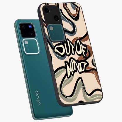 Out Of Mind Glass Case displayed in angled mockup highlighting bold statement design with modern artistic aesthetic.