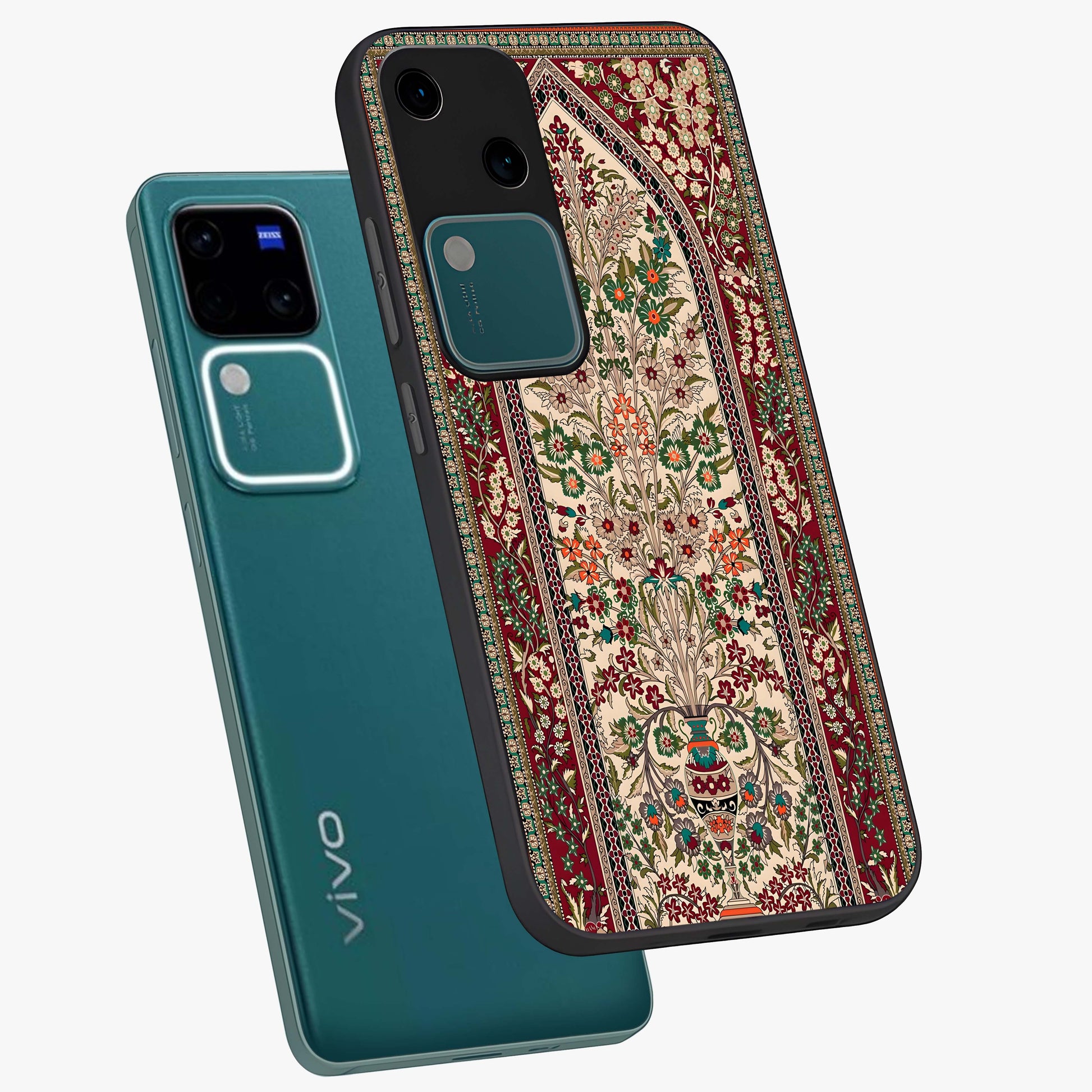 Persian Inspired Glass Case displayed in angled mockup highlighting intricate traditional design with elegant cultural aesthetic.