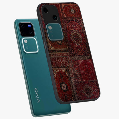 Persian Velvet Tale Glass Case displayed in angled mockup highlighting ornate textile inspired design with royal aesthetic.