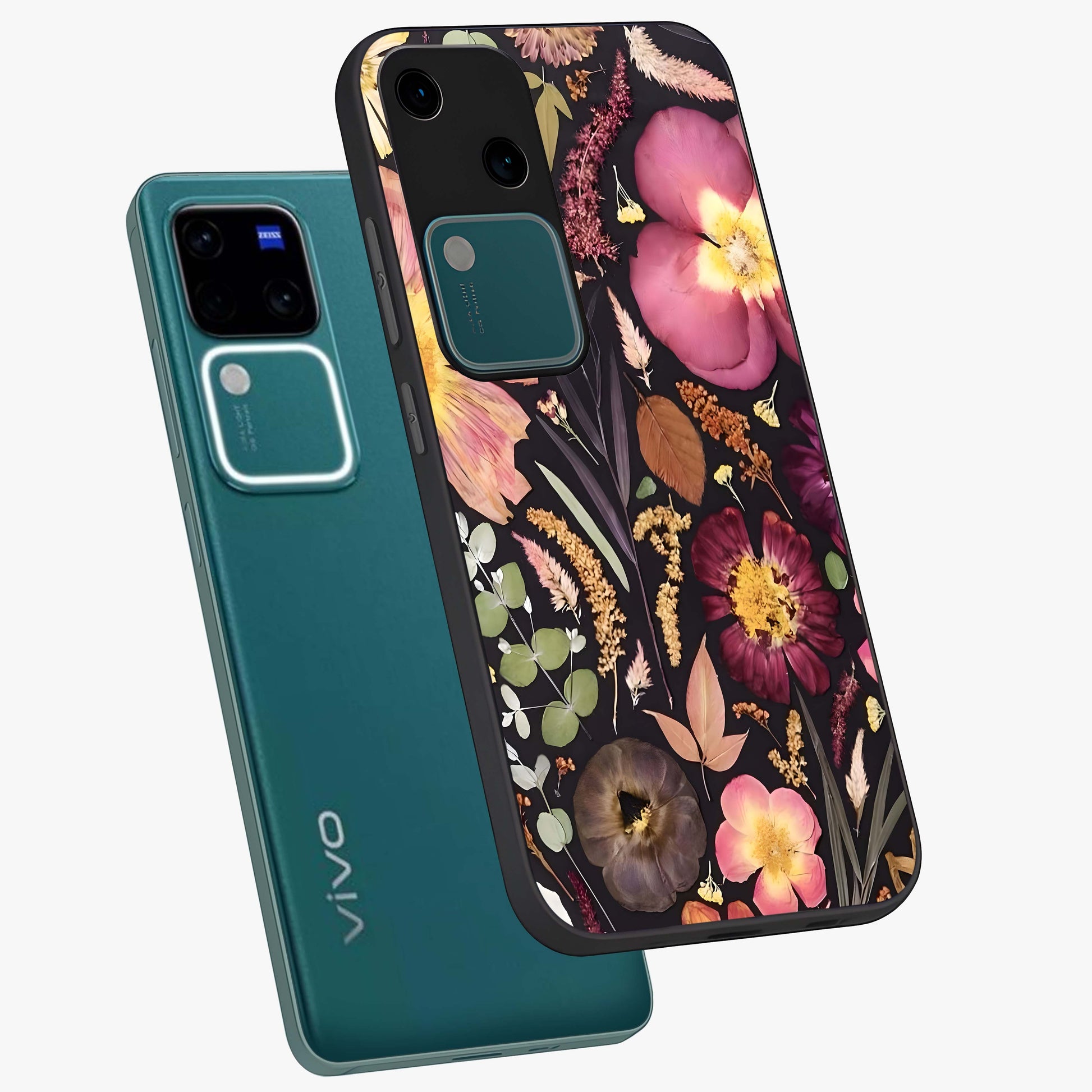 Petal Dream Tapestry Glass Case displayed in angled mockup highlighting decorative petal pattern with elegant botanical aesthetic.