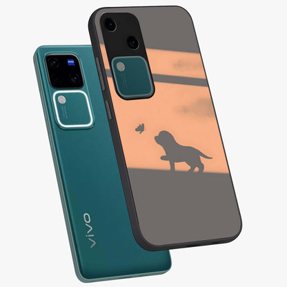 Puppy Shadow Art Glass Case displayed in angled mockup highlighting playful dog illustration with artistic shadow aesthetic.