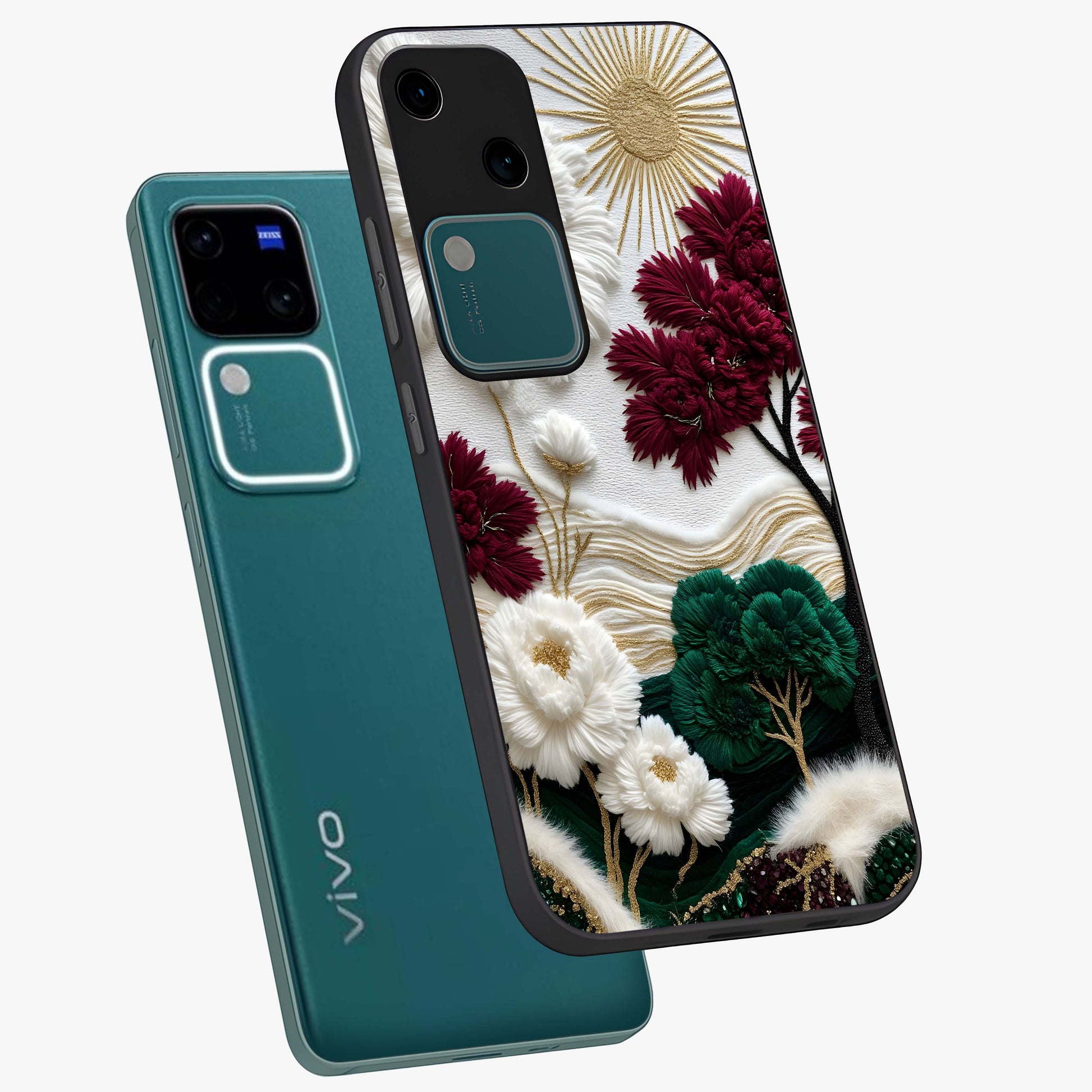 Radiant Bloom Elegance Glass Case displayed in angled mockup highlighting graceful floral design with radiant aesthetic style.