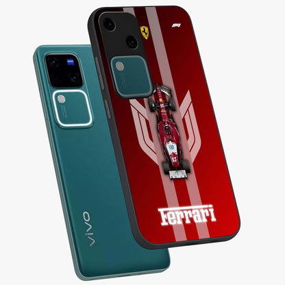 Red Ferrari F1 Vertical Glass Case displayed in angled mockup highlighting high speed racing design with bold automotive aesthetic.