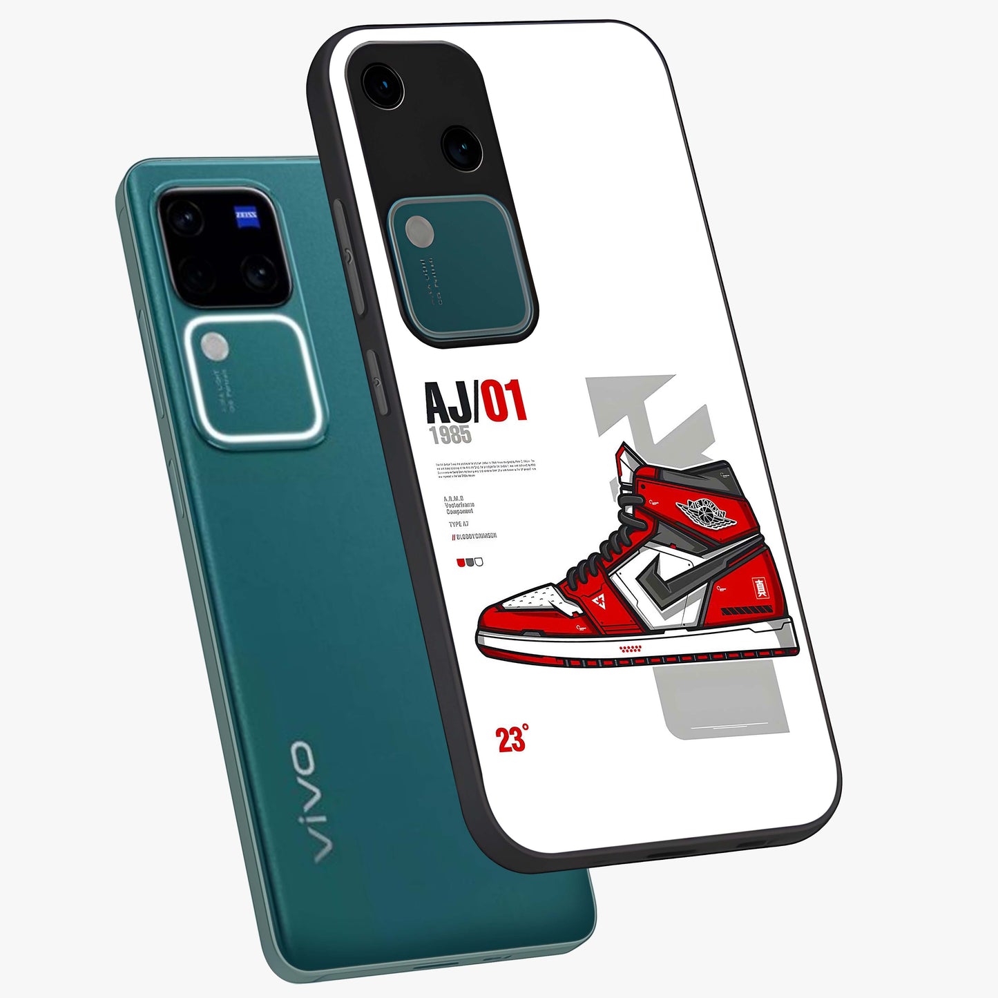 Retro Sneaker Blueprint Glass Case displayed in angled mockup highlighting detailed shoe design with sporty retro aesthetic.