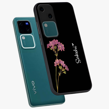 Riching Lavender Flower Custom Name Glass Case displayed in angled mockup highlighting delicate lavender flower design with custom name feature.