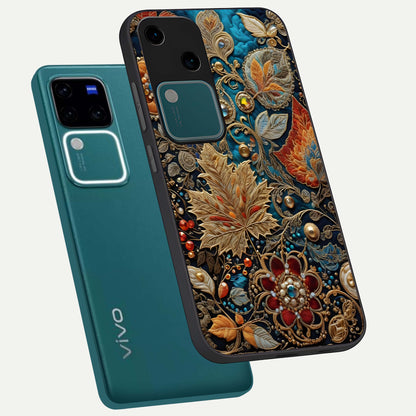 Royal Jewel Garden Glass Case displayed in angled mockup highlighting vibrant jewel inspired floral design with elegant aesthetic.