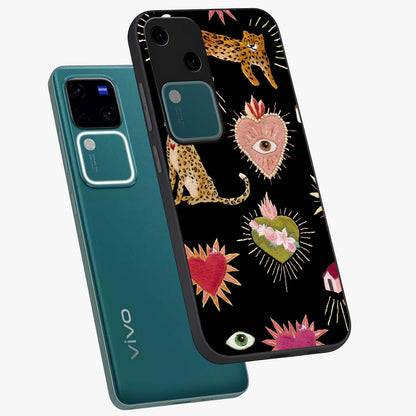 Sacred Jungle Heart Glass Case displayed in angled mockup highlighting lush tropical design with natural aesthetic style.