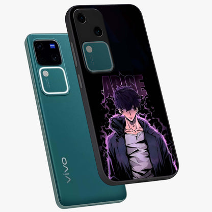 Shadow Monarch Awakening Glass Case displayed in angled mockup highlighting dramatic shadow warrior design with fantasy aesthetic.