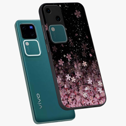 Small Starry Flowers Glass Case displayed in angled mockup highlighting tiny flower pattern with celestial aesthetic style.