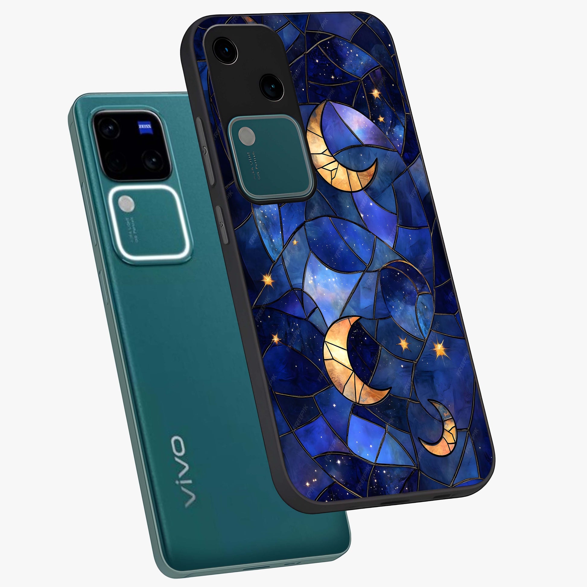 Starlit Sky Tapestry Glass Case displayed in angled mockup highlighting celestial night pattern with artistic aesthetic style.