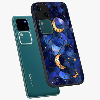 Starlit Sky Tapestry Glass Case displayed in angled mockup highlighting celestial night pattern with artistic aesthetic style.