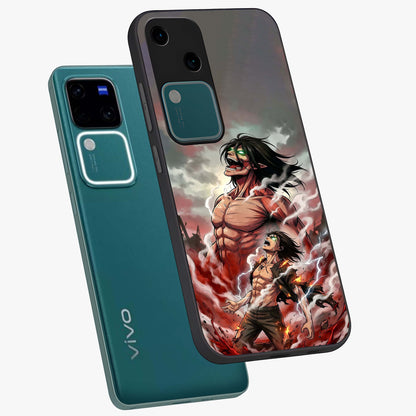 Titan Awakening Fury Glass Case displayed in angled mockup highlighting dramatic giant warrior design with bold anime aesthetic.