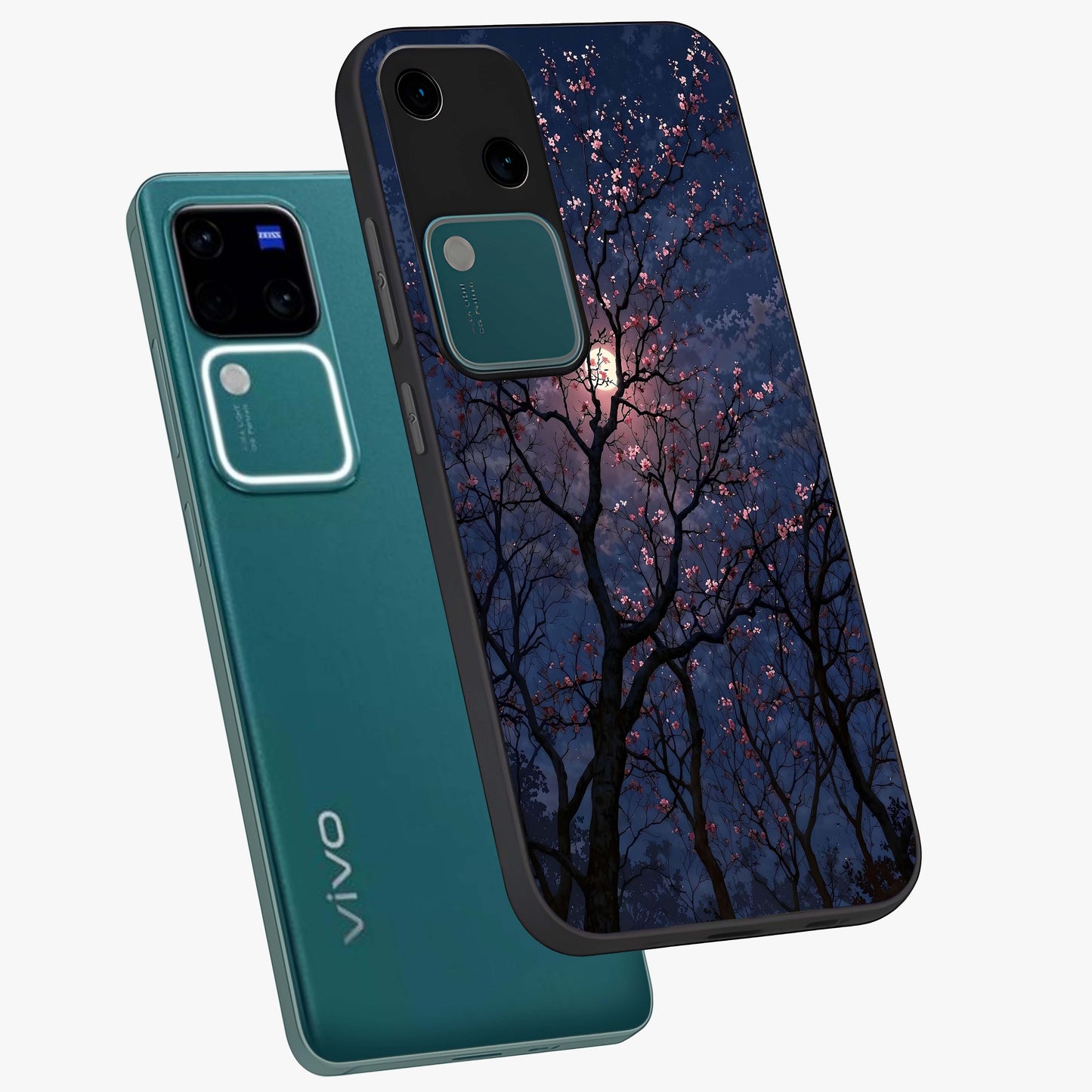 Twilight Sakura Serenade Glass Case displayed in angled mockup highlighting delicate sakura flower design with dreamy aesthetic.