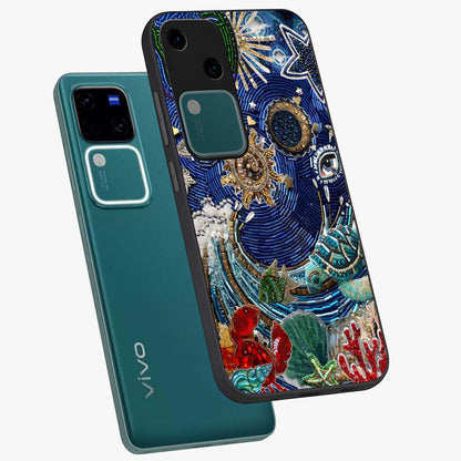 Universe Underwater Spark Glass Case displayed in angled mockup highlighting glowing aquatic design with celestial aesthetic.