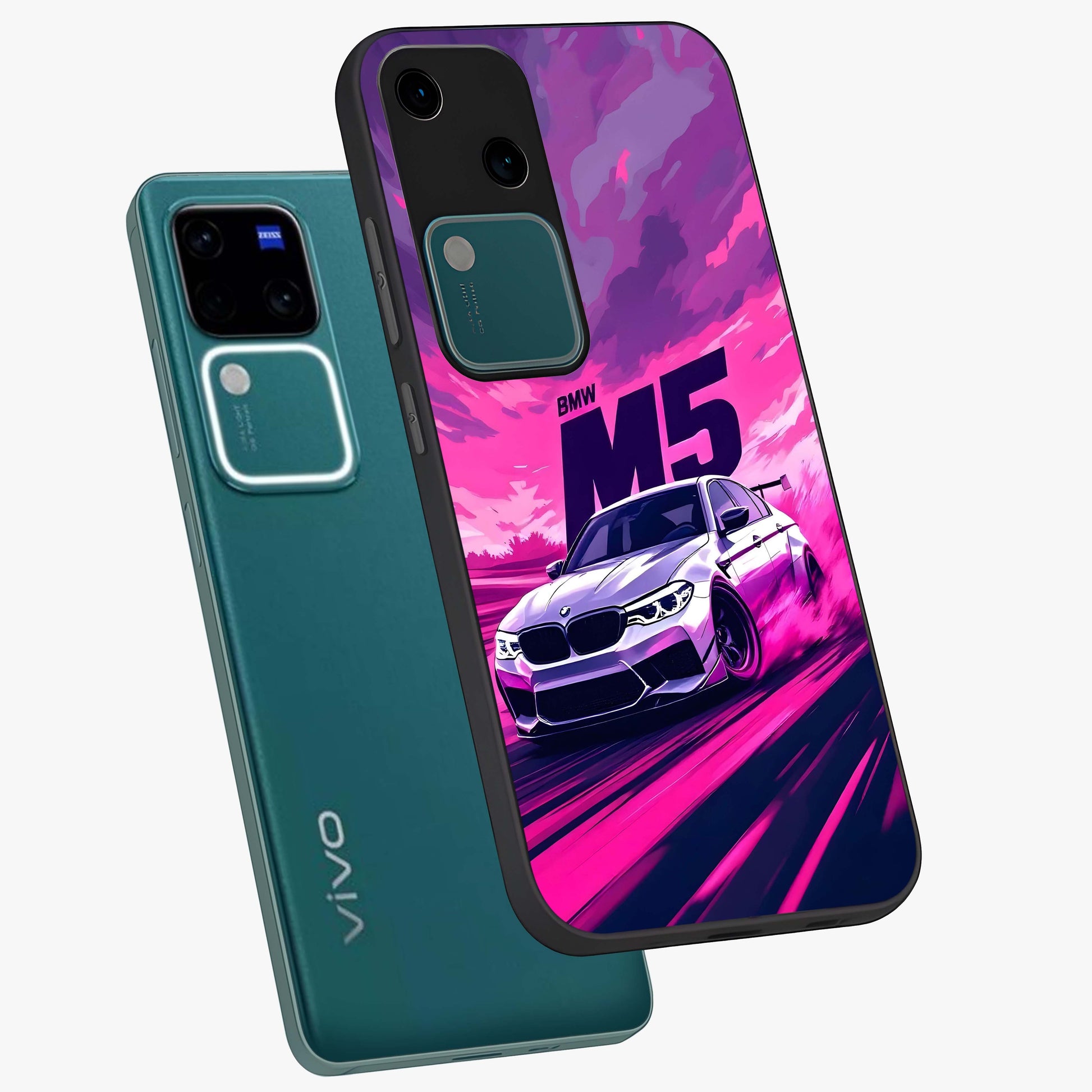 Velocity Drift Pulse Glass Case displayed in angled mockup highlighting dynamic drift design with sporty automotive aesthetic.