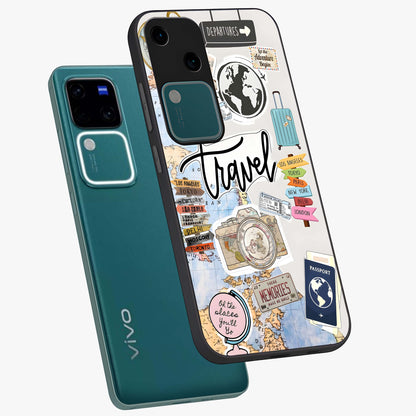 Wanderlust Journal Glass Case displayed in angled mockup highlighting adventure themed design with aesthetic travel vibe.