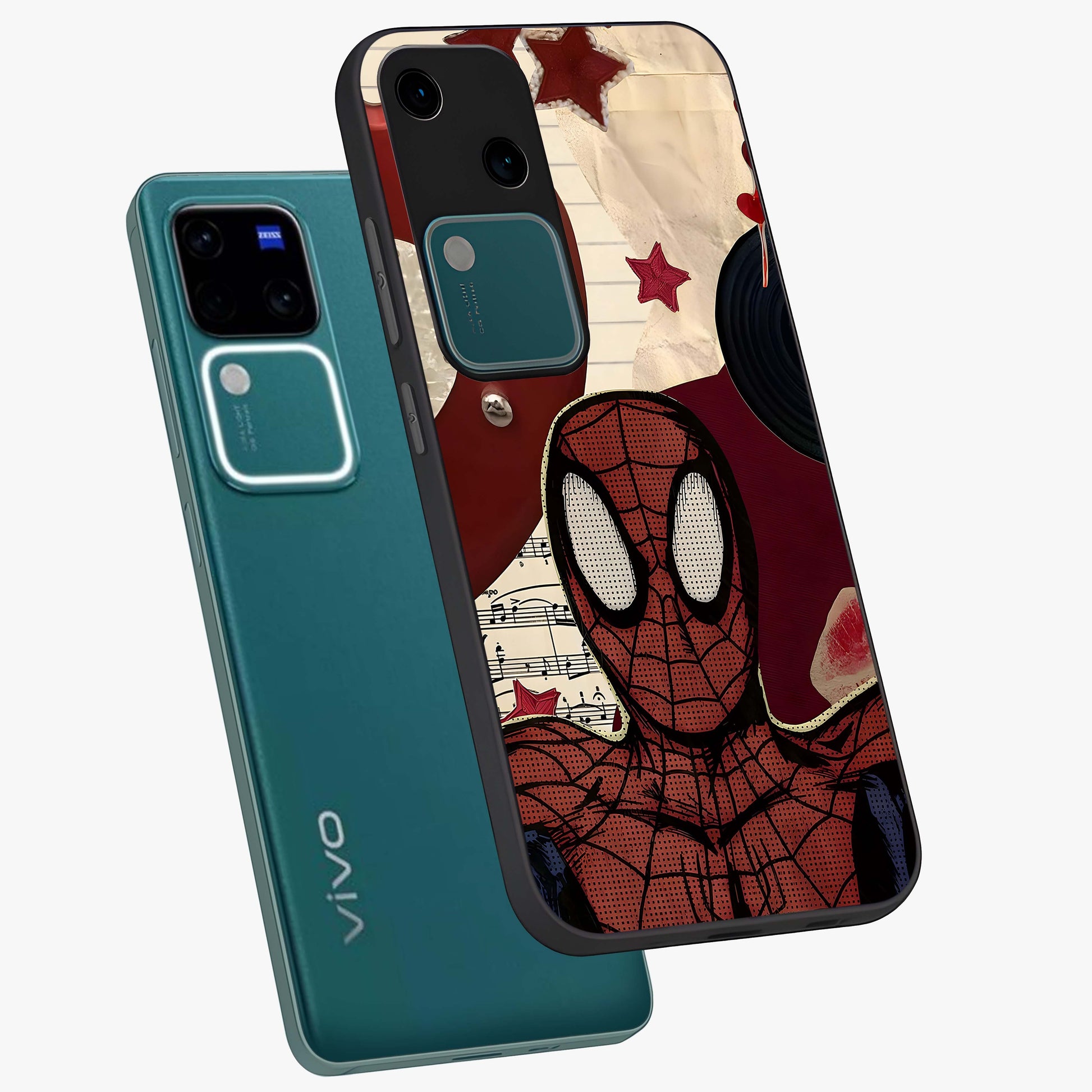 Web Warrior Vibes Glass Case displayed in angled mockup highlighting dynamic web design with comic style aesthetic.
