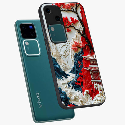 Whispers Of Sakura Waves Glass Case displayed in angled mockup highlighting flowing sakura design with soft floral aesthetic.