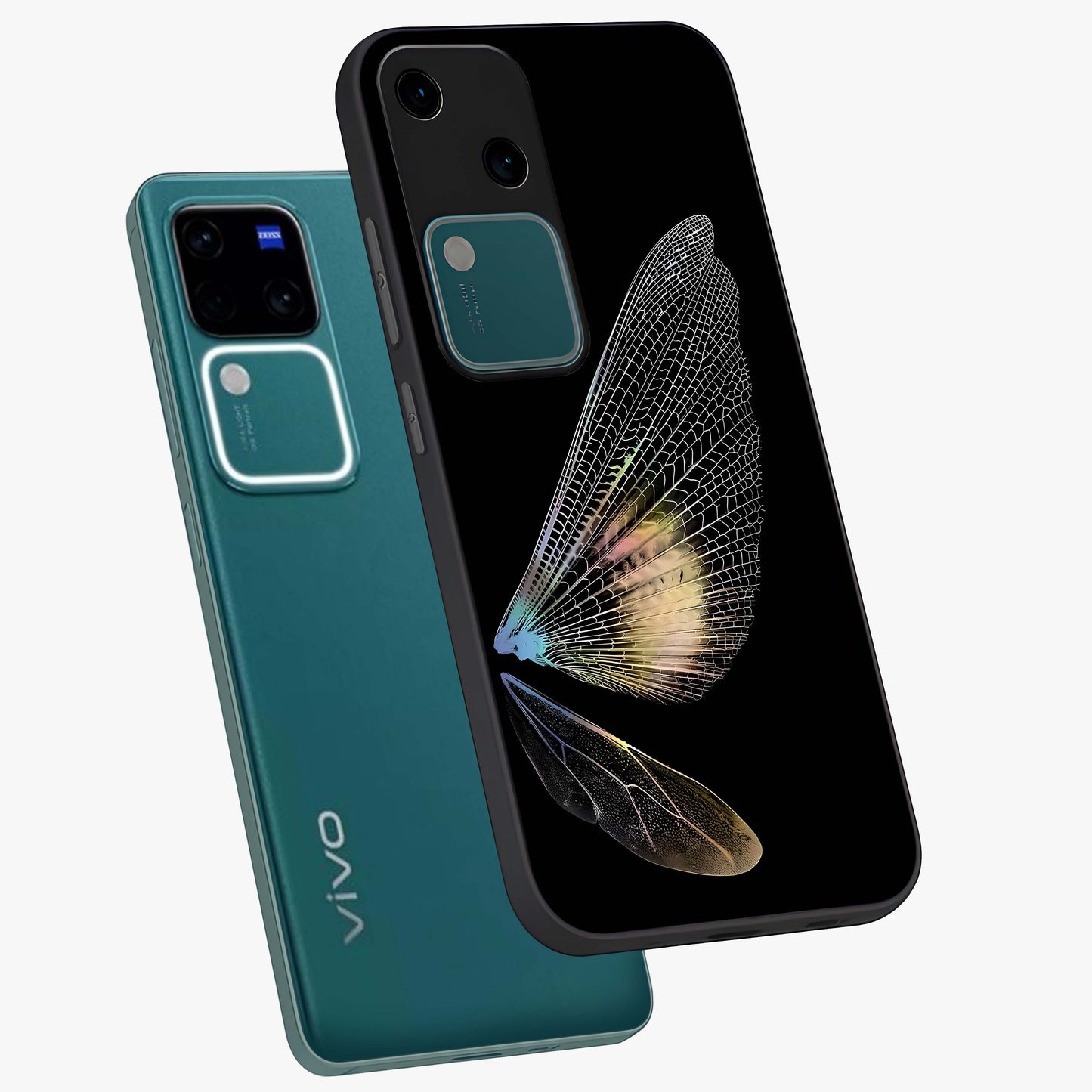 Whispers Of Wings Glass Case displayed in angled mockup highlighting soft feather design with celestial aesthetic style.