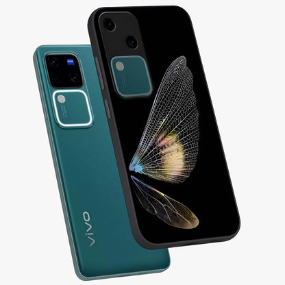 Whispers Of Wings Glass Case displayed in angled mockup highlighting soft feather design with celestial aesthetic style.