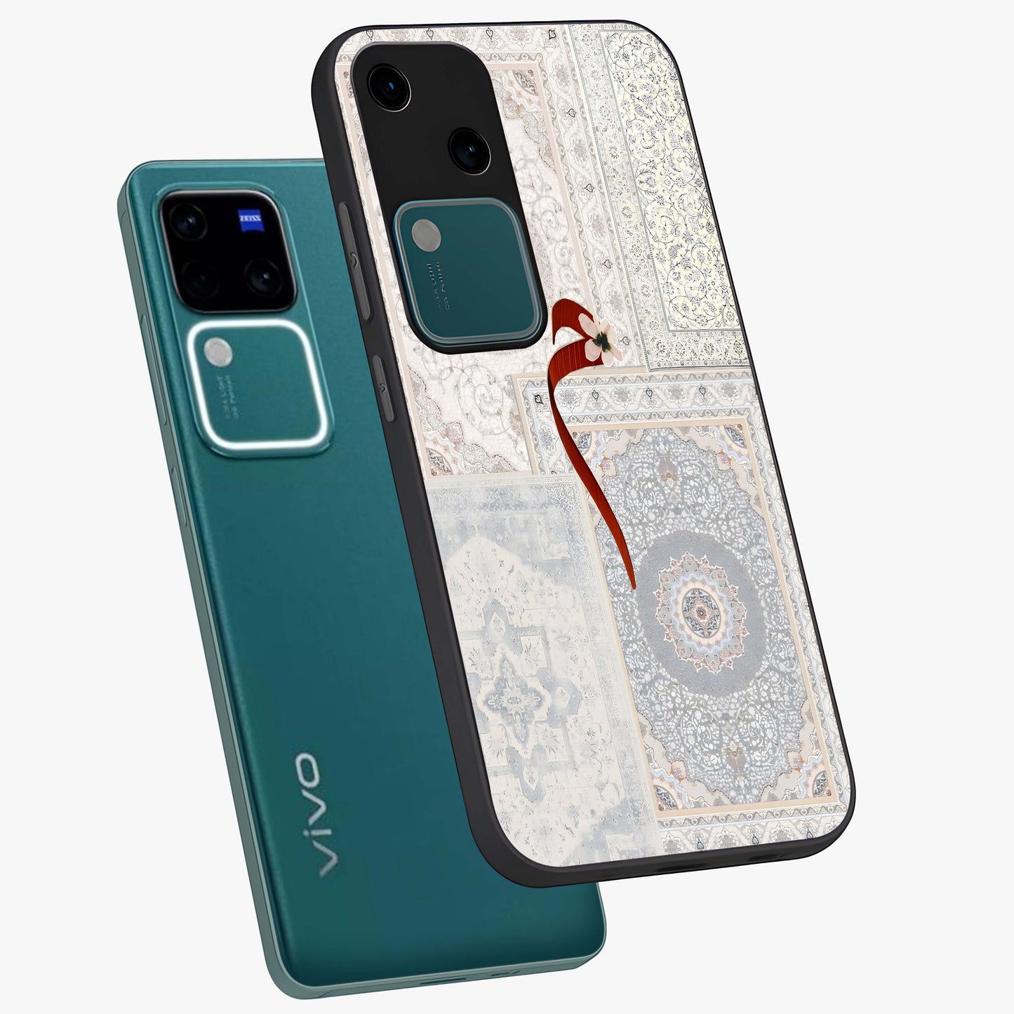 White Aesthetic Bow Glass Case displayed in angled mockup highlighting clean bow design with soft aesthetic style.