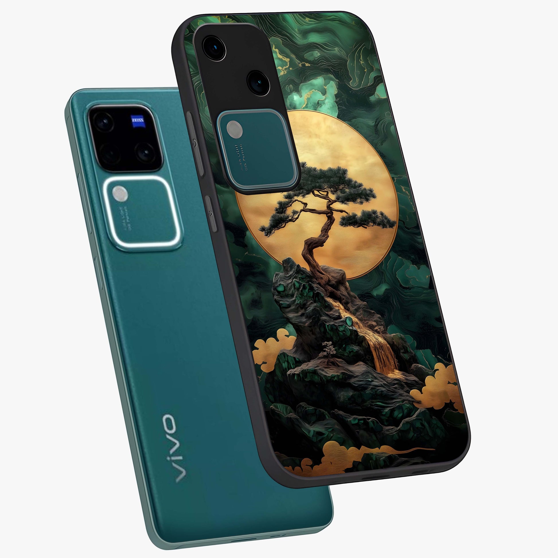 Zen Moon Rise Glass Case displayed in angled mockup highlighting peaceful lunar design with zen aesthetic style.