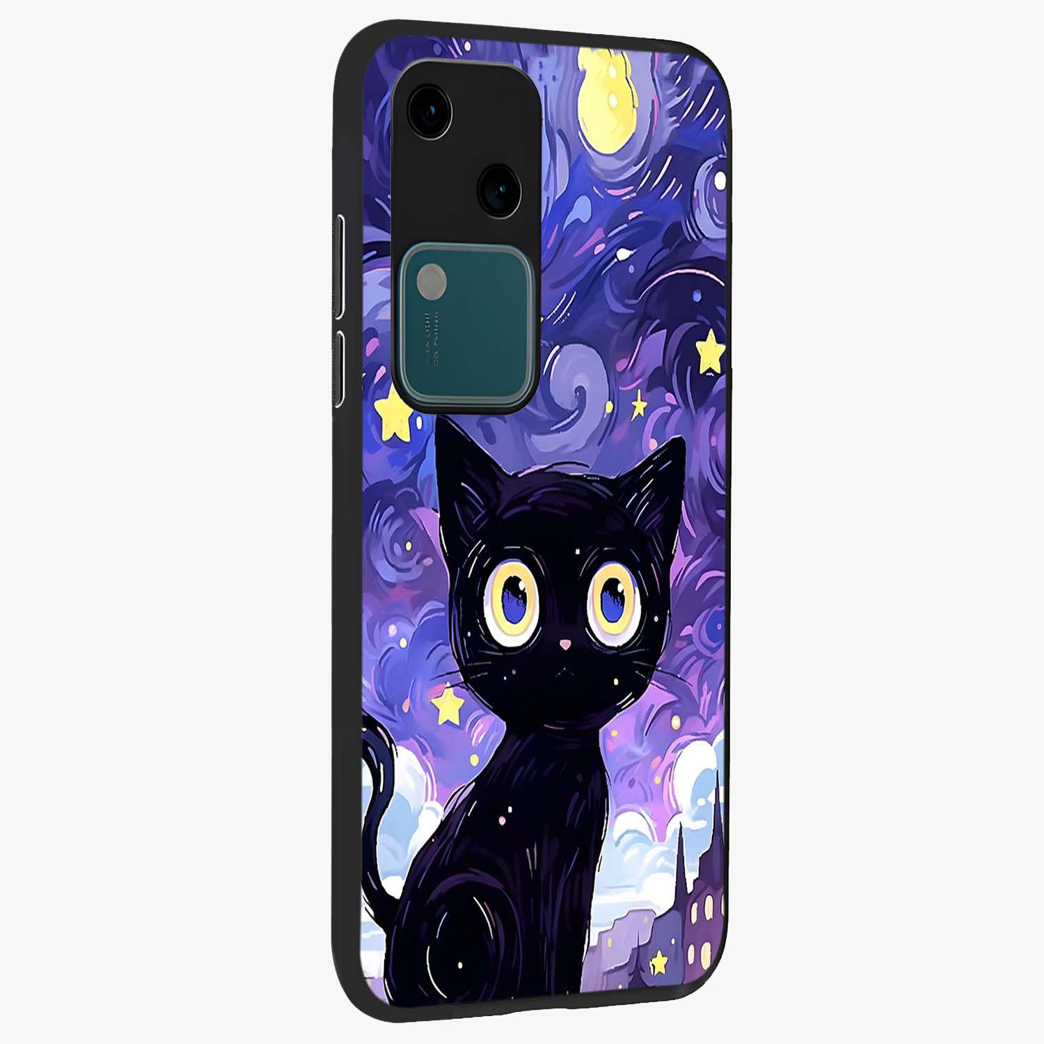 Abstract Cat Art Glass Case upright view showcasing creative feline illustration and aesthetic artistic style.