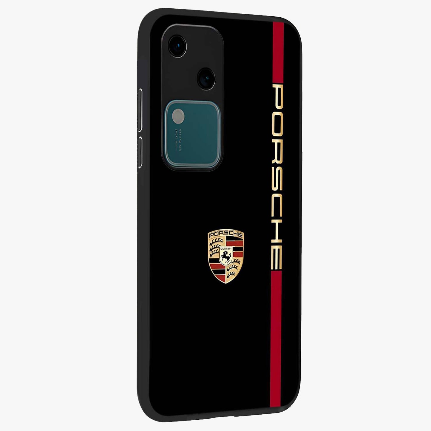 Black Minimal Porsche Glass Case upright view showcasing stylish automotive artwork with bold minimal theme.
