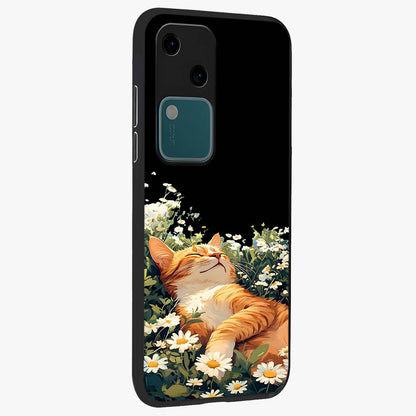 Blissful Bloom Cat Glass Case upright view showcasing charming cat design surrounded by blooming floral elements.