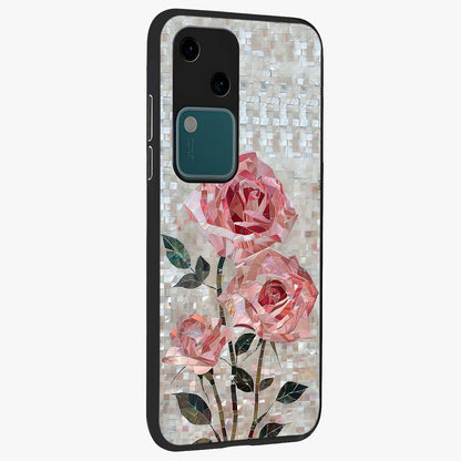 Blush Mosaic Bloom Glass Case upright view showcasing decorative floral mosaic artwork with stylish modern aesthetic.