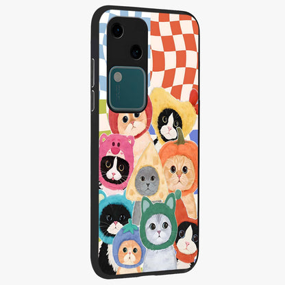 Cats in Fruits Glass Case upright view showcasing charming cat artwork with fun fruity theme.