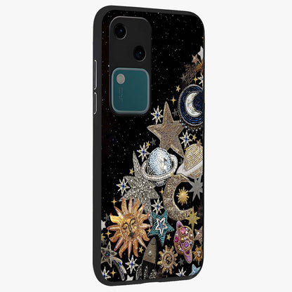 Cosmic Sparkle Dreams Glass Case upright view showcasing glowing cosmic artwork with magical galaxy theme.