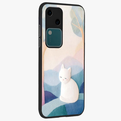 Cotton Dream Cat Glass Case upright view showcasing charming cat artwork with cozy dreamy theme.