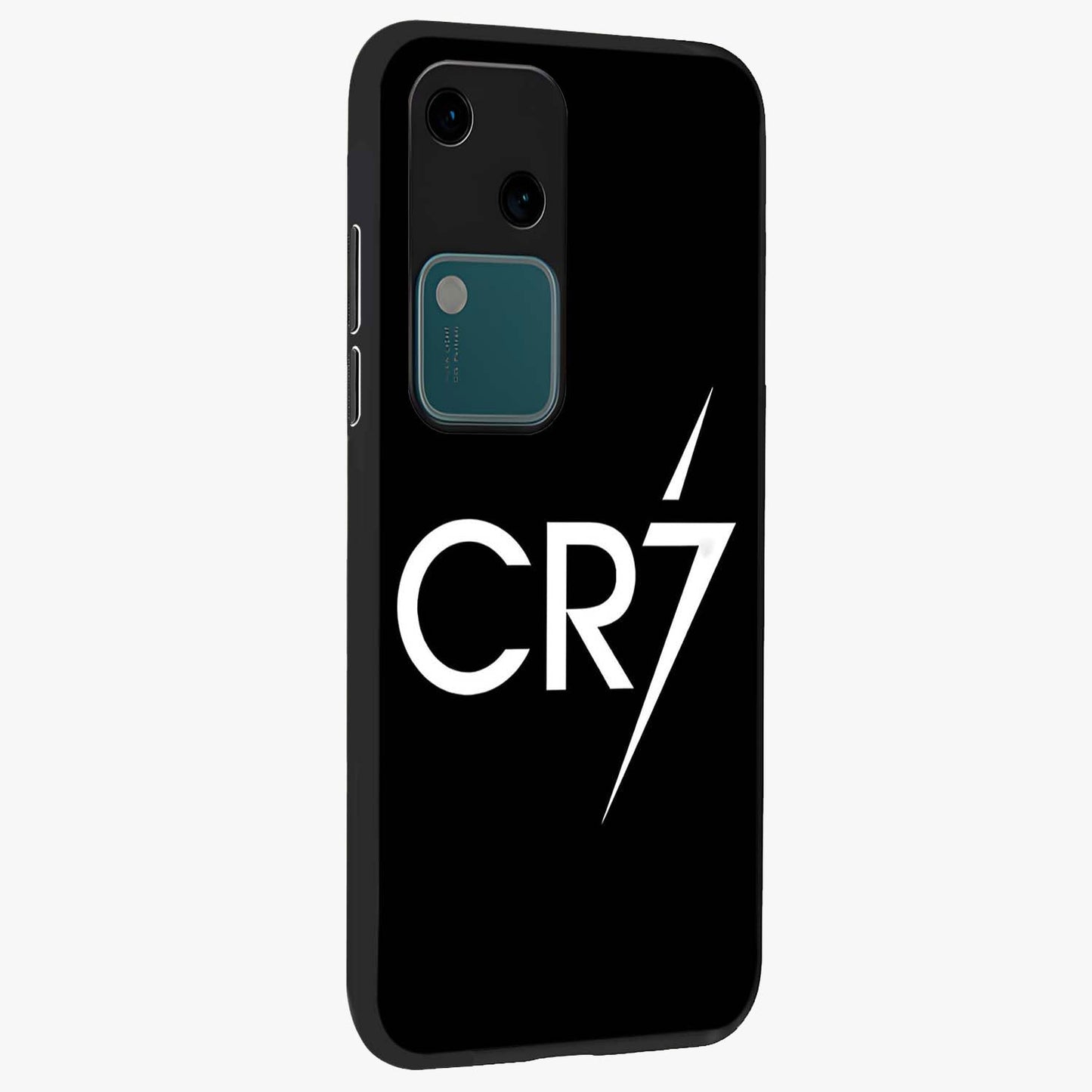 Cr7 Elite Strike Glass Case upright view showcasing energetic football inspired design with modern sports aesthetic.