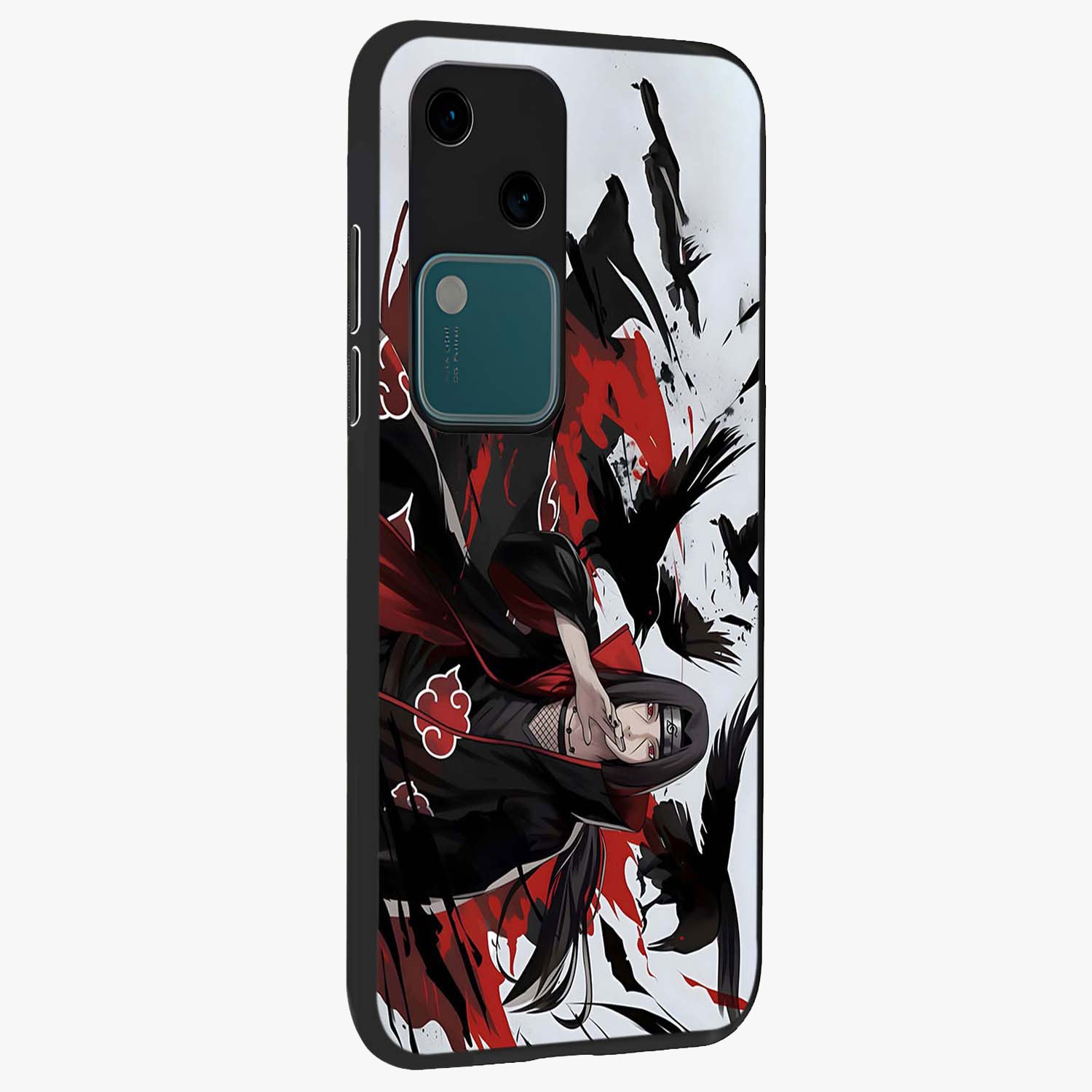 Crimson Crow Illusion Glass Case upright view showcasing striking crow illusion artwork with intense crimson theme.