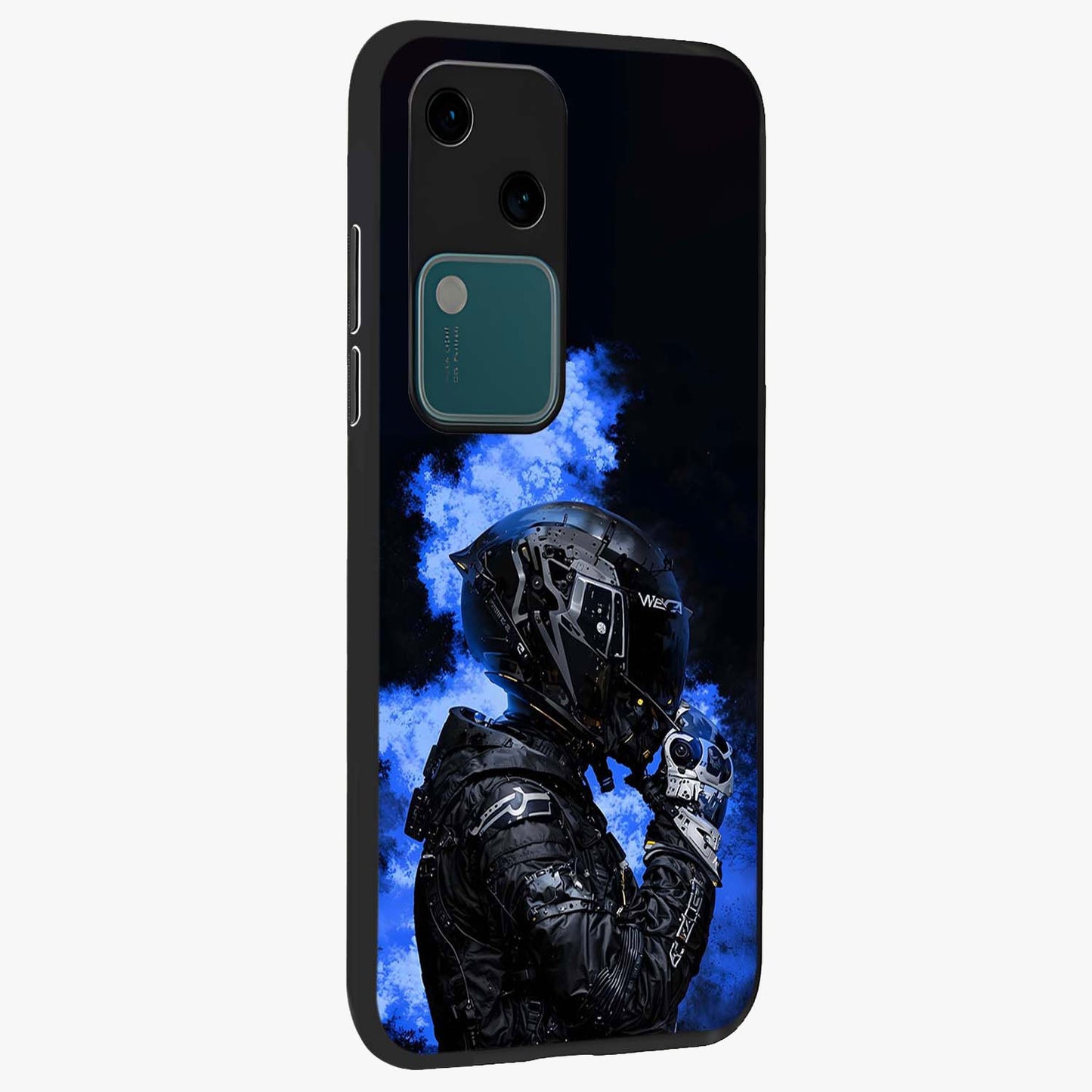 Cyber Sentinel Protocol Glass Case upright view showcasing advanced cyber sentinel artwork with futuristic tech theme.
