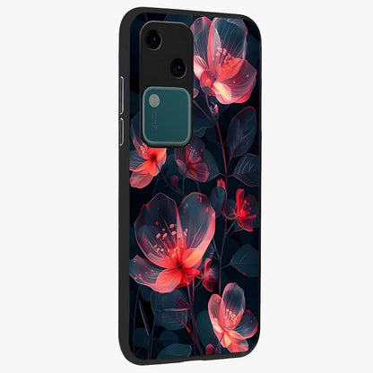 Dark Shade of Flower Glass Case upright view showcasing delicate flower artwork with rich dark floral theme.