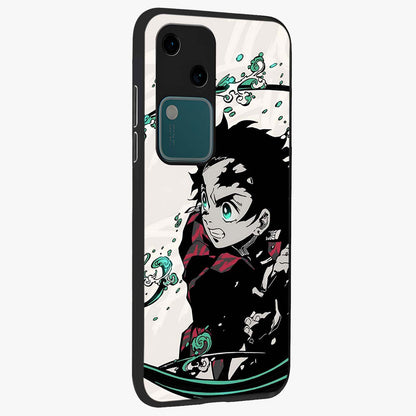 Demon Slayer Glass Case upright view showcasing powerful anime artwork with intense warrior theme.