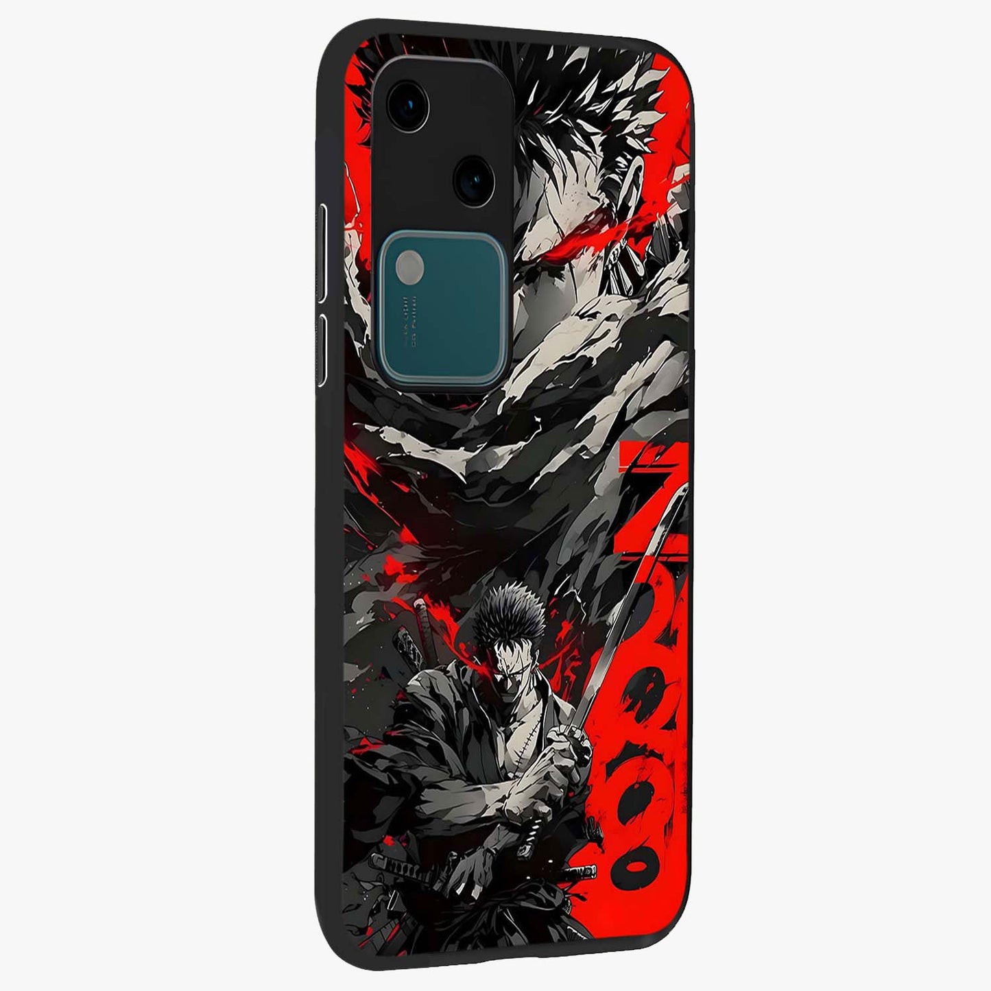 Demon Sword Resolve Glass Case upright view showcasing dramatic warrior artwork with intense battle theme.