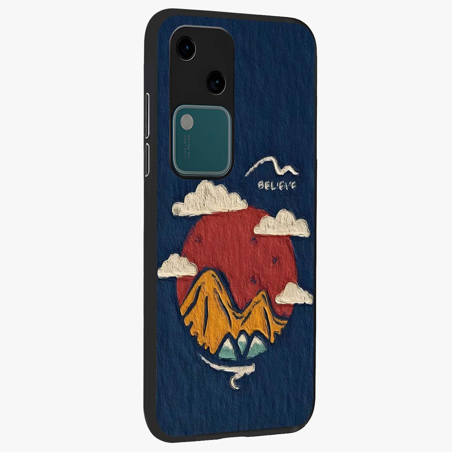Dream Beyond Mountains Glass Case upright view showcasing beautiful mountain scenery with inspirational nature theme.