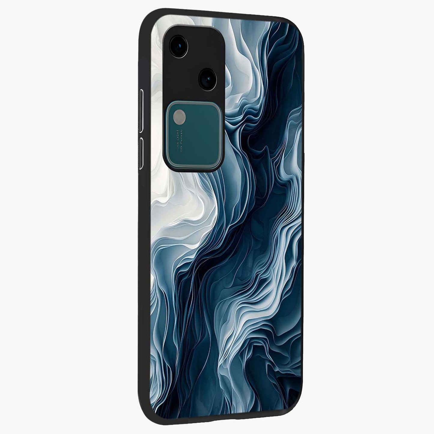 Ethereal Paper Marble Glass Case upright view showcasing smooth marble artwork with refined minimalist theme.