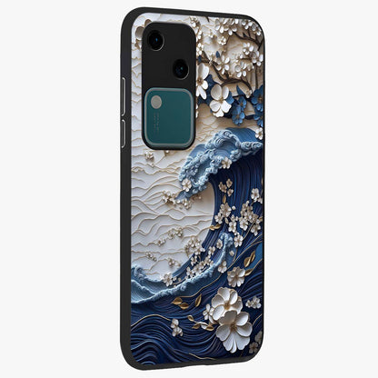 Floral Wave Origami Glass Case upright view showcasing creative floral origami artwork with artistic decorative theme.
