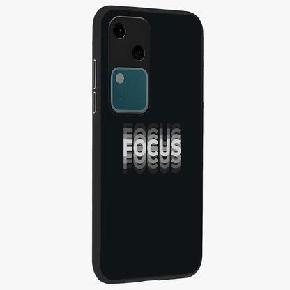 Focus Mode On Glass Case upright view showcasing strong typography statement with sleek motivational theme.