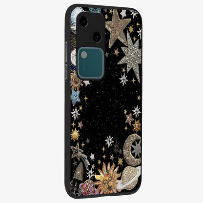 Galactic Jewel Stars Glass Case upright view showcasing glittering star jewel artwork with vibrant galaxy theme.