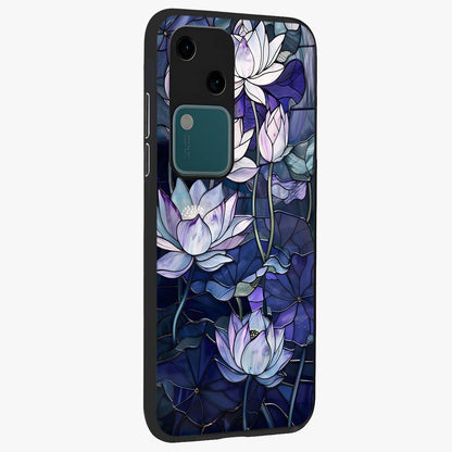 Gloss Petal Rush Glass Case upright view showcasing dynamic floral petal artwork with modern botanical theme.