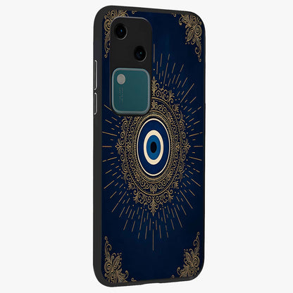 Golden Celestial Charm Glass Case upright view showcasing radiant celestial artwork with elegant golden theme.
