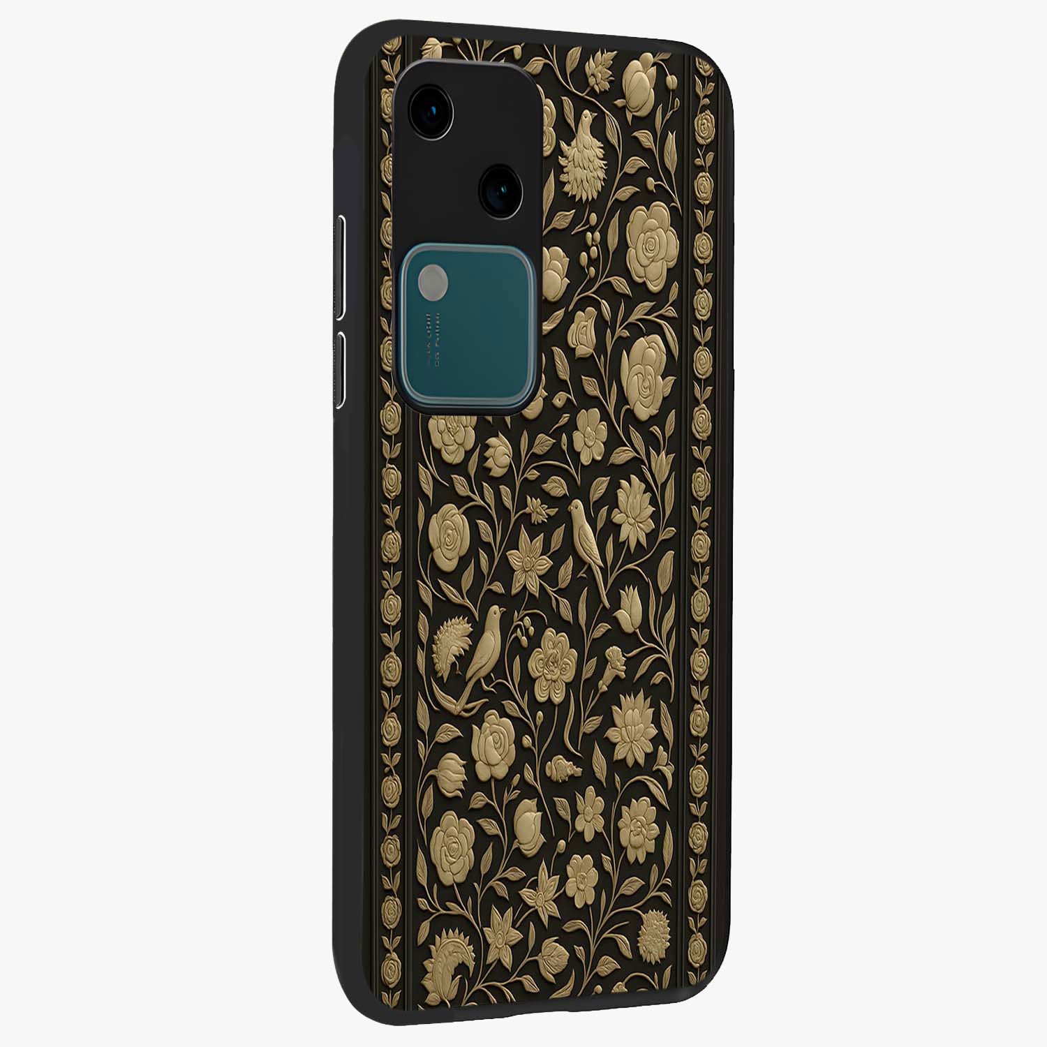 Golden Evil Eye Mandala Glass Case upright view showcasing decorative evil eye mandala artwork with spiritual aesthetic style.